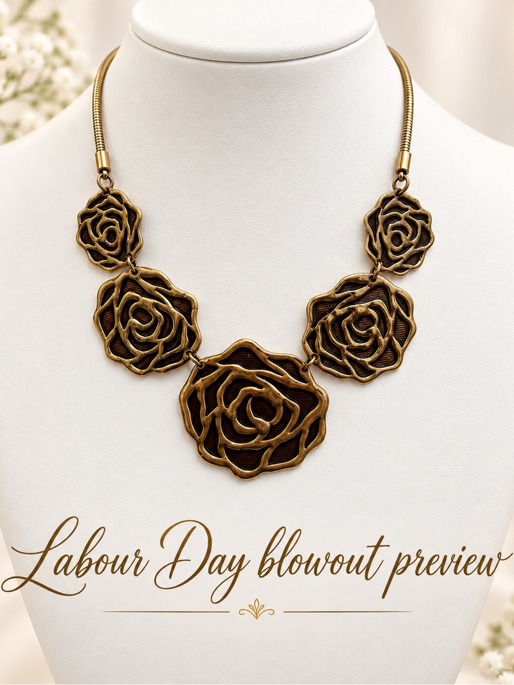 Gold Enamelled Magnolia Statement Necklace - Women Jewelry
